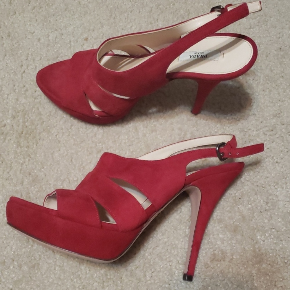 The Devils PRADA REAL SUEDE MADE IN ITALY RED platform SRXYAF PUMPS EUC - Picture 8 of 8